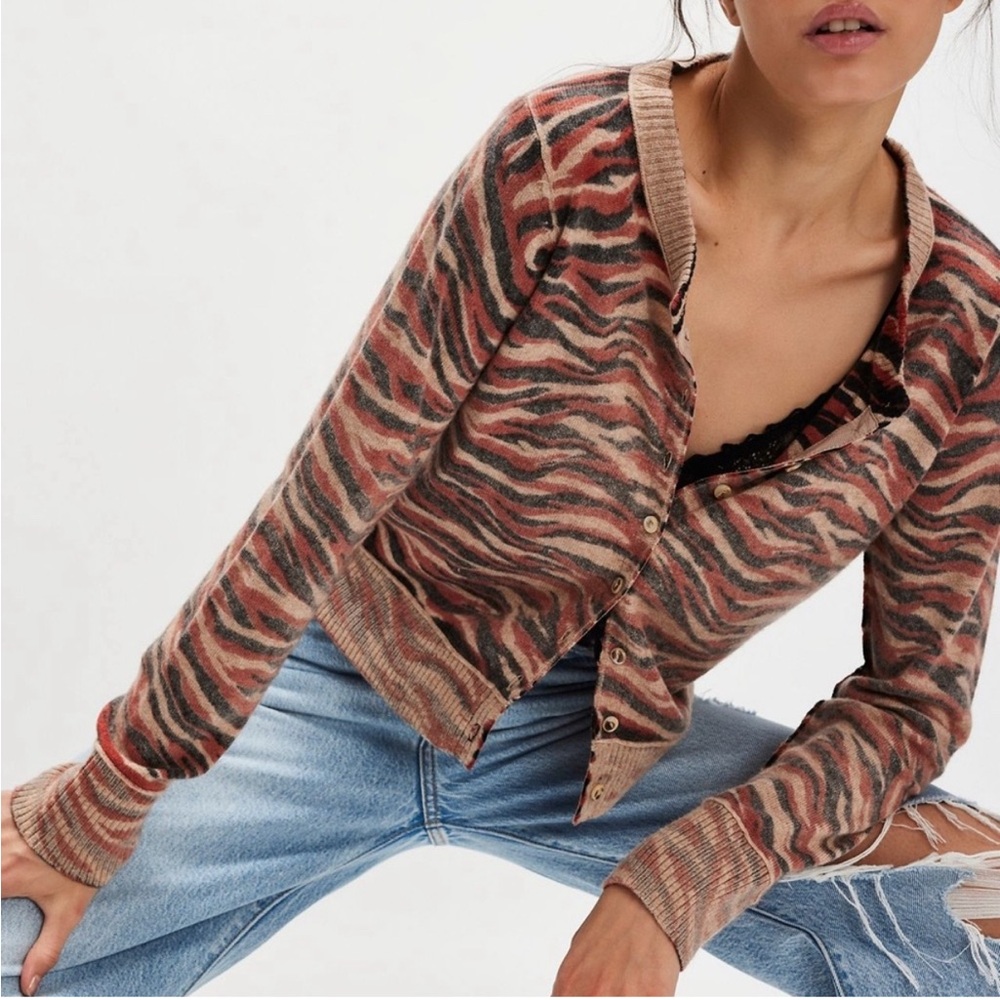 NWOT Free People Nocturnal patterned Cardi animal print